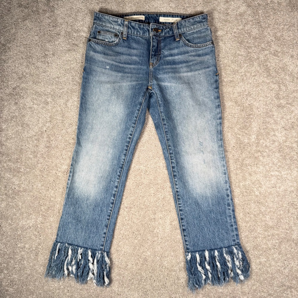 Pilcro and the Letterpress Hyphen Relaxed Jeans‎ Blue Fringe Hem Size 26